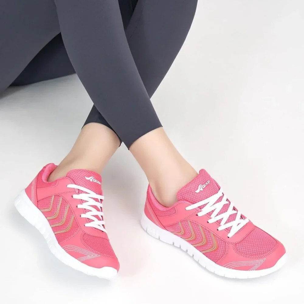 Women's Running Shoes Rose Red Slip On Mesh Sneakers Lightweight Walking Work
